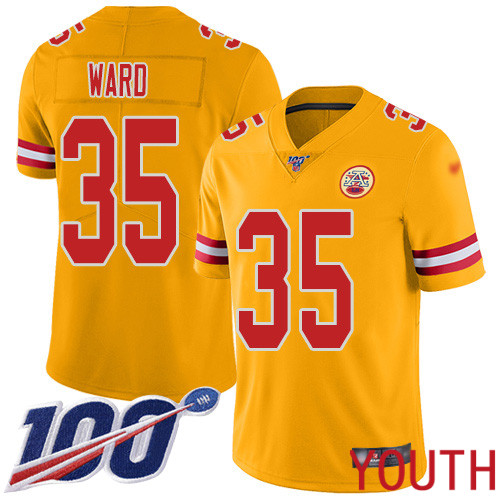 Youth Kansas City Chiefs #35 Ward Charvarius Limited Gold Inverted Legend 100th Season Football Nike NFL Jersey->youth nfl jersey->Youth Jersey